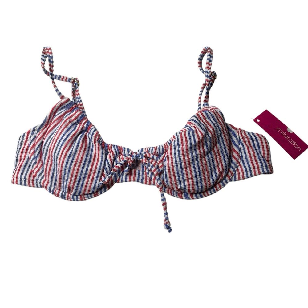 Xhilaration Red White Blue Striped Textured Underwired Bikini Top Size Medium Jr
